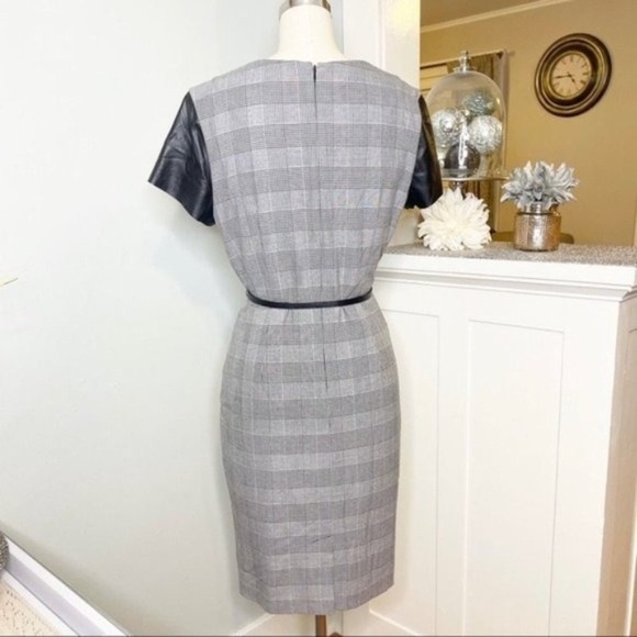 Calvin Klein Glen Plaid Faux Leather Sheath Dress 8 Medium - Picture 6 of 10